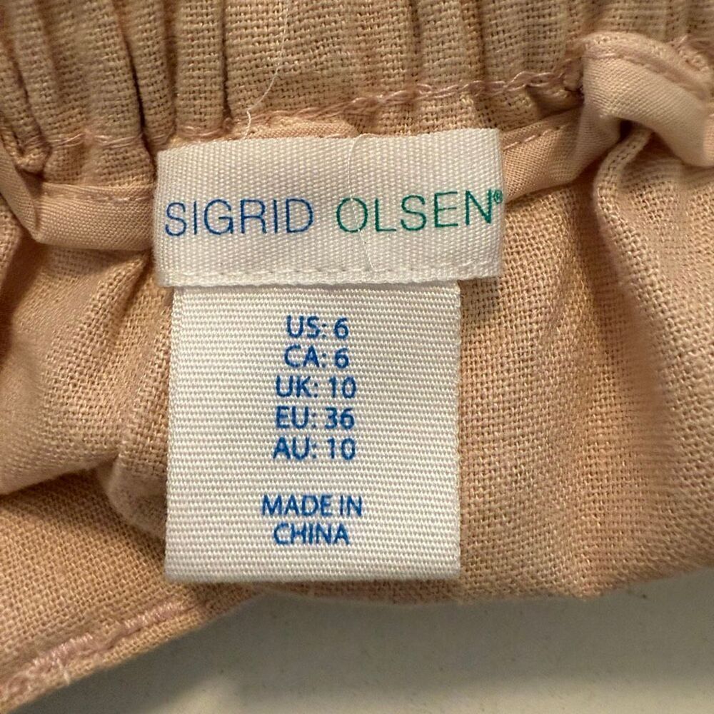 Sigrid Olsen Shorts Linen Blend Salmon Pink Belted Elastic Back Size 6 Preppy - Picture 11 of 11